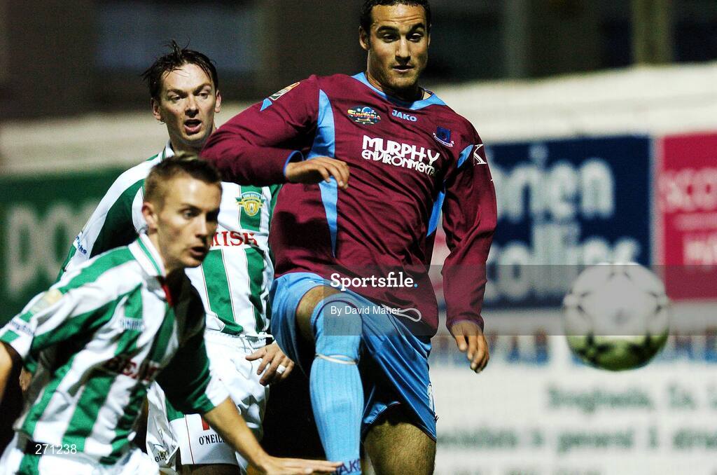 19 October 2007; Eamon Zayed, Drogheda United, in action againstLiam Kearney, left, and Billy Woods, Cork City. eircom League of Ireland Premier Division, Drogheda United v Cork City, United Park, Drogheda. Picture credit; David Maher / SPORTSFILE