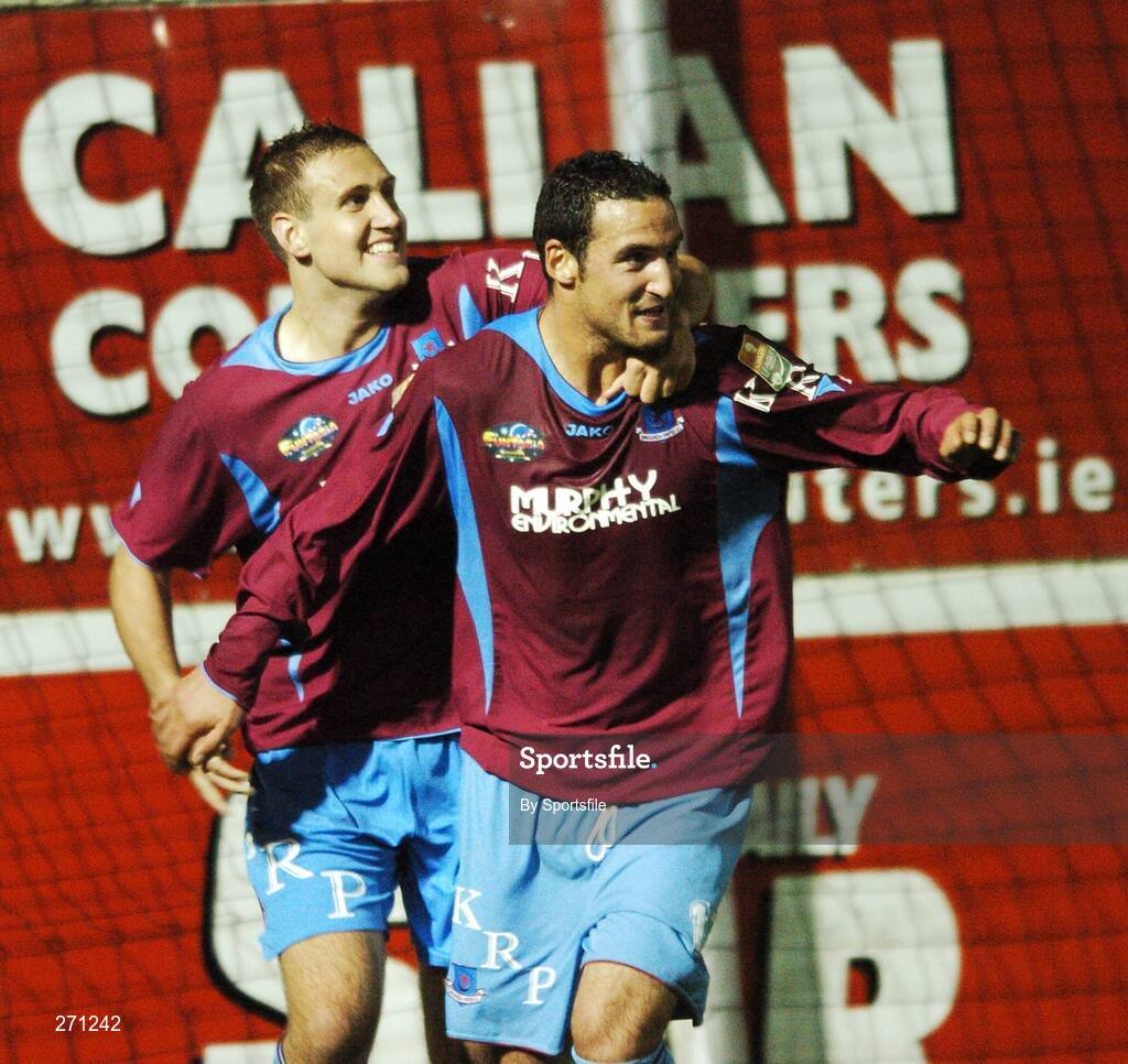 19 October 2007; Drogheda United's Eamon Zayed, right, celebrates after scoring his side's first goal with team-mate Guy Bates. eircom League of Ireland Premier Division, Drogheda United v Cork City, United Park, Drogheda. Picture credit; Paul Mohan / SPORTSFILE