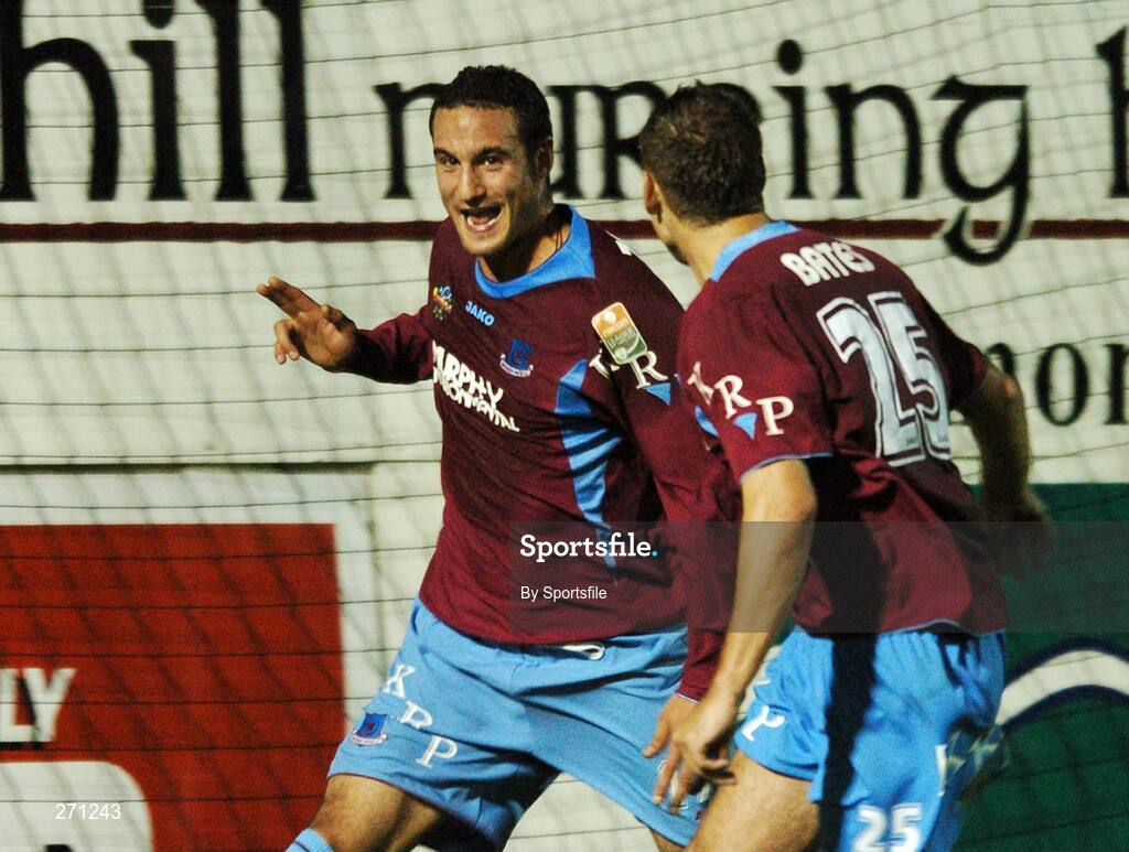 19 October 2007; Drogheda United's Eamon Zayed, left, celebrates after scoring his side's first goal with team-mate Guy Bates. eircom League of Ireland Premier Division, Drogheda United v Cork City, United Park, Drogheda. Picture credit; Paul Mohan / SPORTSFILE