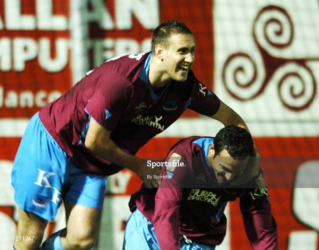 19 October 2007; Drogheda United's Eamon Zayed, right, celebrates after scoring his side's first goal with team-mate Guy Bates. eircom League of Ireland Premier Division, Drogheda United v Cork City, United Park, Drogheda. Picture credit; Paul Mohan / SPORTSFILE