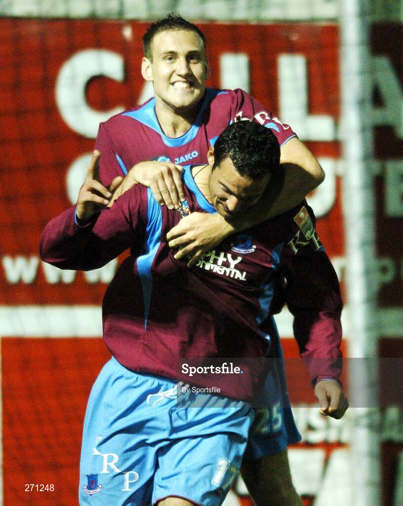 19 October 2007; Drogheda United's Eamon Zayed, right, celebrates after scoring his side's first goal with team-mate Guy Bates. eircom League of Ireland Premier Division, Drogheda United v Cork City, United Park, Drogheda. Picture credit; Paul Mohan / SPORTSFILE