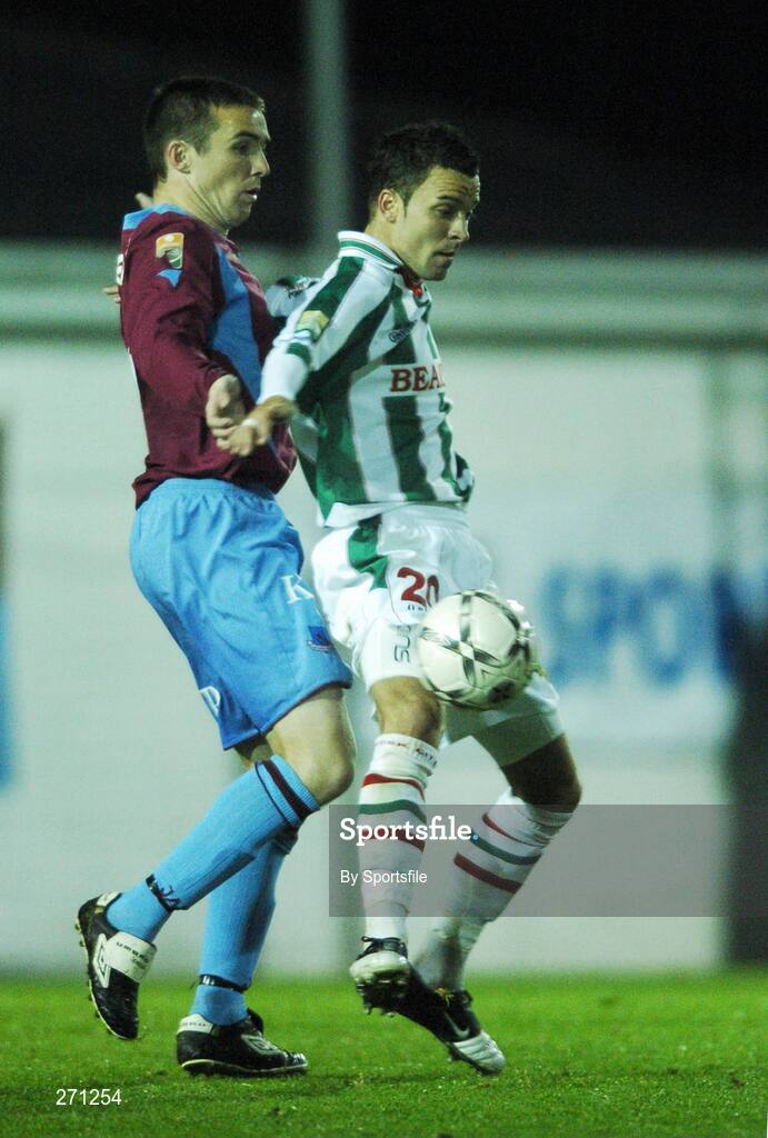 19 October 2007; Leon McSweeney, Cork City, in action against Brian Shelley, Drogheda United. eircom League of Ireland Premier Division, Drogheda United v Cork City, United Park, Drogheda. Picture credit; Paul Mohan / SPORTSFILE