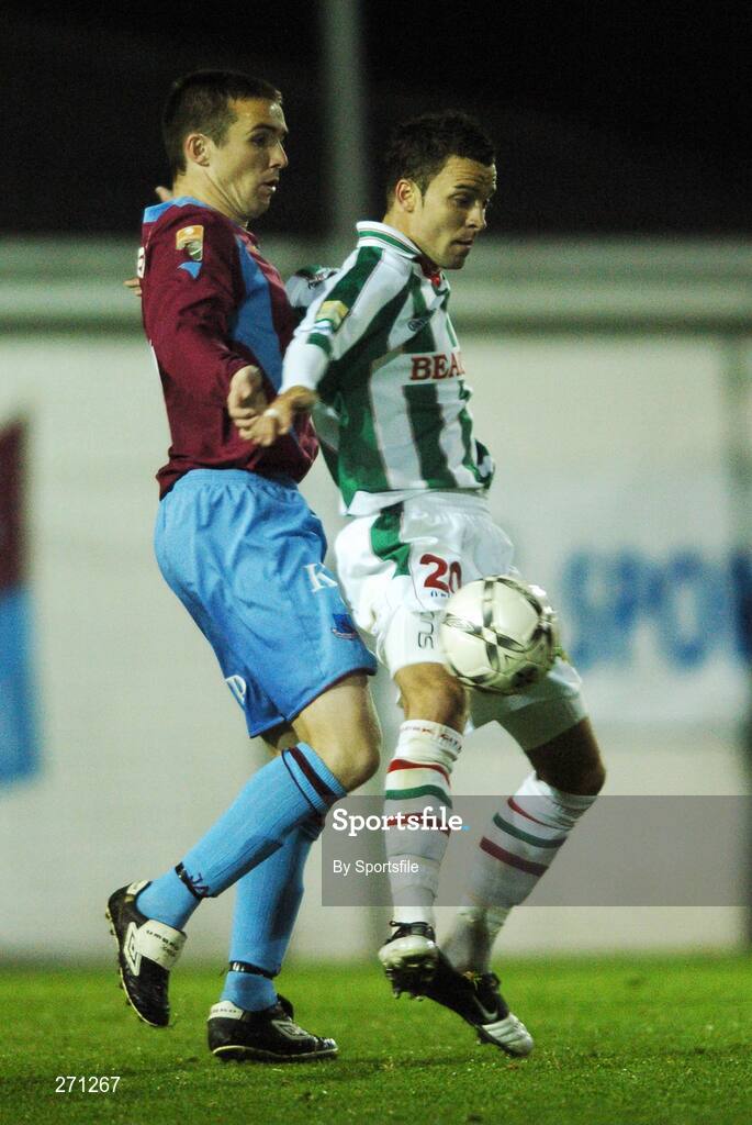 19 October 2007; Leon McSweeney, Cork City, in action against Brian Shelley, Drogheda United. eircom League of Ireland Premier Division, Drogheda United v Cork City, United Park, Drogheda. Picture credit; Paul Mohan / SPORTSFILE