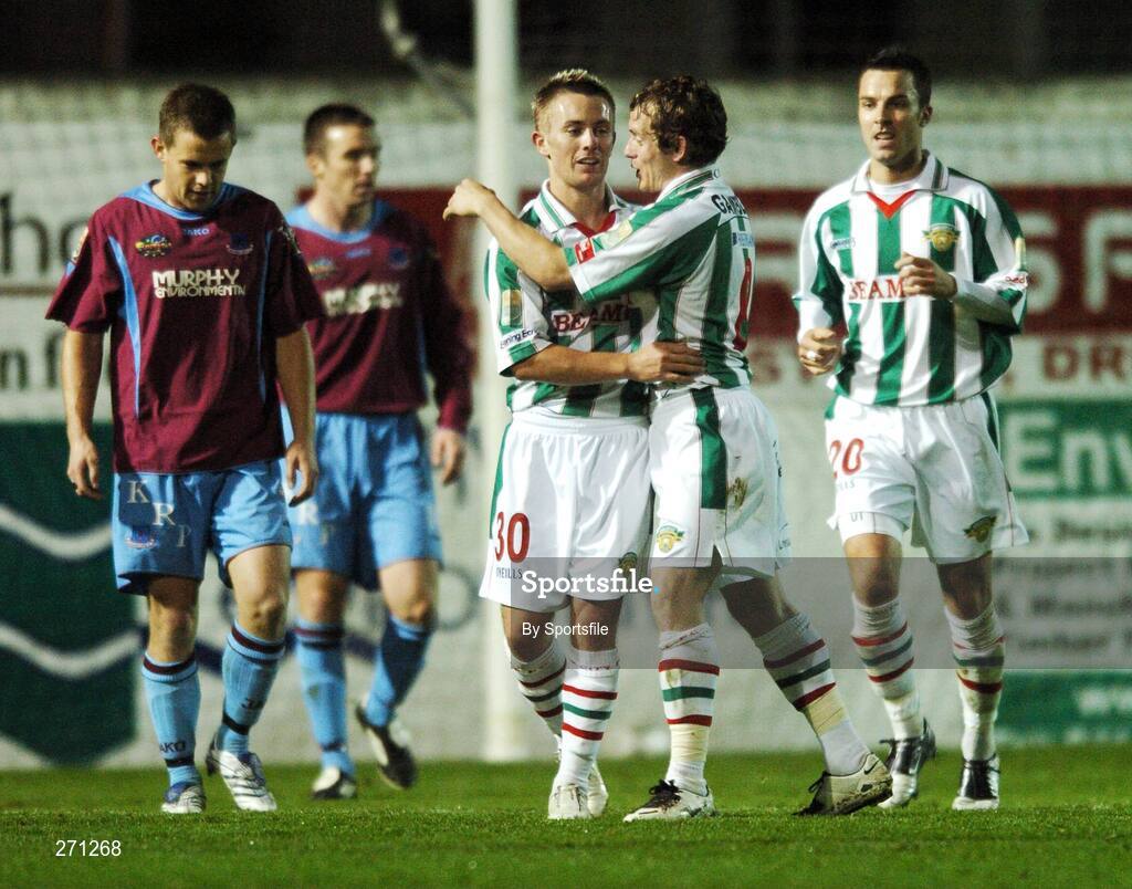 19 October 2007; Cork City's Liam Kearney, left, Joe Gamble and Leon McSweeney, celebrate after an own goal by Jason Gavin, Drogheda United. eircom League of Ireland Premier Division, Drogheda United v Cork City, United Park, Drogheda. Picture credit; Paul Mohan / SPORTSFILE