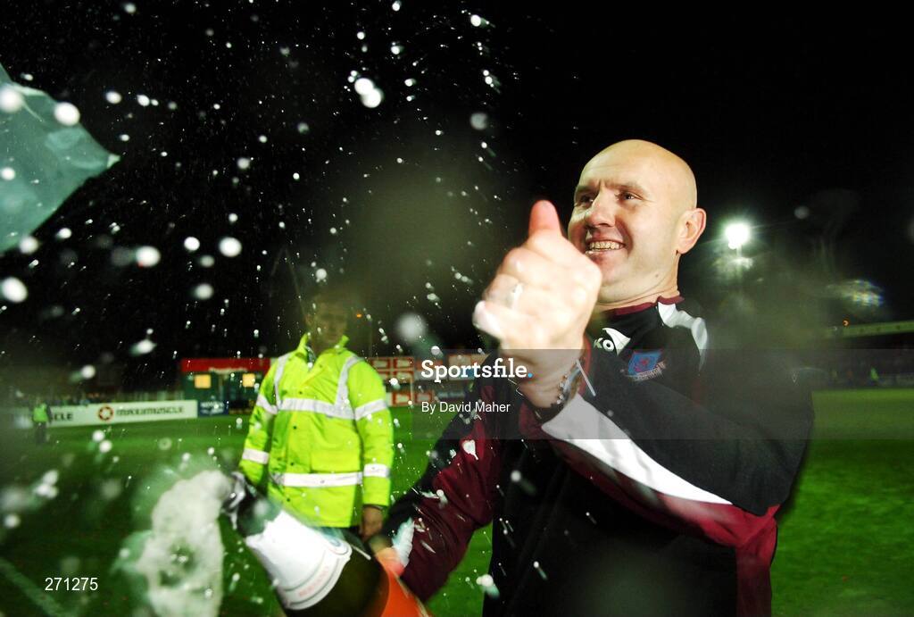 19 October 2007; Drogheda United manager Paul Doolin celebrates at the end of the game. eircom League of Ireland Premier Division, Drogheda United v Cork City, United Park, Drogheda. Picture credit; David Maher / SPORTSFILE