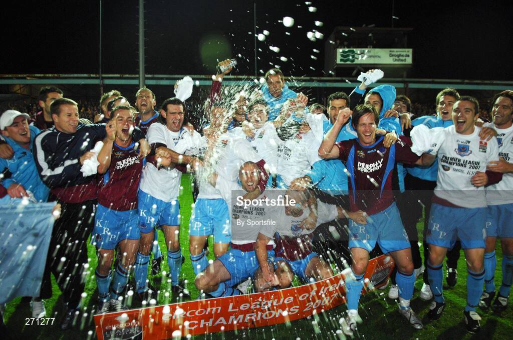 19 October 2007; Drogheda United celebrate at the end of the game. eircom League of Ireland Premier Division, Drogheda United v Cork City, United Park, Drogheda. Picture credit; Paul Mohan / SPORTSFILE