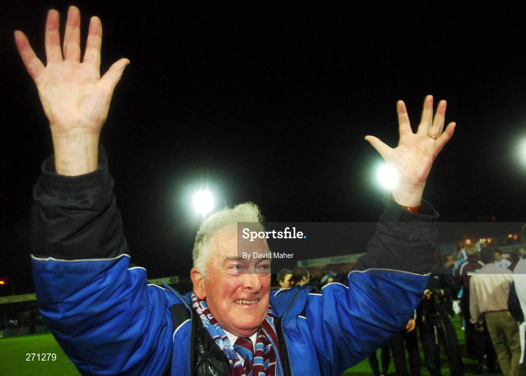 19 October 2007; Drogheda United chairman Vincent Hoey celebrates at the end of the game. eircom League of Ireland Premier Division, Drogheda United v Cork City, United Park, Drogheda. Picture credit; David Maher / SPORTSFILE