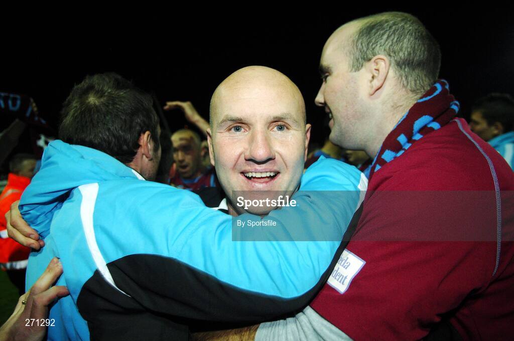 19 October 2007; Drogheda United manager Paul Doolin celebrates with fans at the end of the game. eircom League of Ireland Premier Division, Drogheda United v Cork City, United Park, Drogheda. Picture credit; Paul Mohan / SPORTSFILE