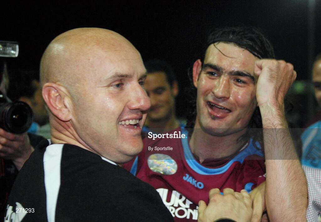 19 October 2007; Drogheda United's Jason Gavin celebrates with manager Paul Doolin at the end of the game. eircom League of Ireland Premier Division, Drogheda United v Cork City, United Park, Drogheda. Picture credit; Paul Mohan / SPORTSFILE