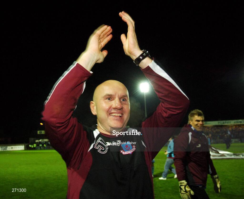 19 October 2007; Drogheda United manager Paul Doolin celebrates at the end of the game. eircom League of Ireland Premier Division, Drogheda United v Cork City, United Park, Drogheda. Picture credit; David Maher / SPORTSFILE
