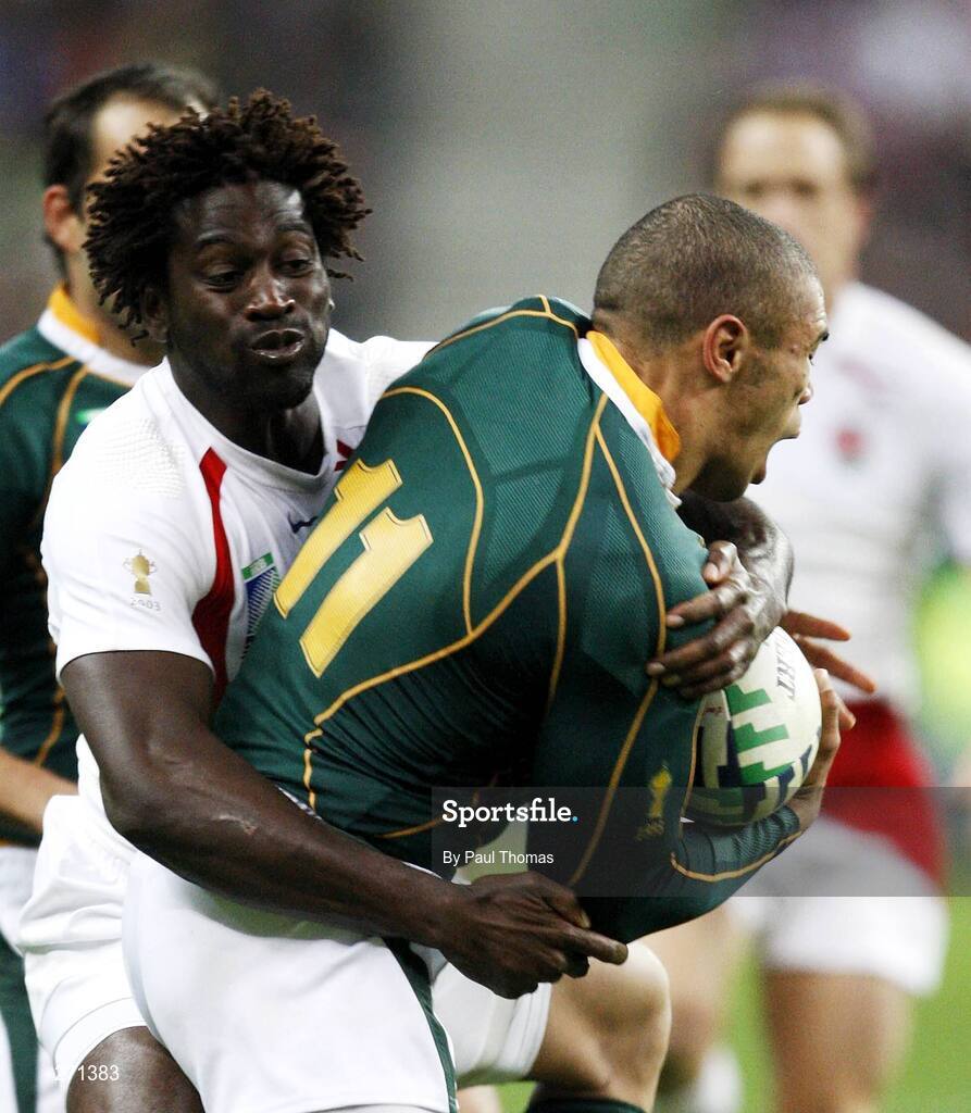 20 October 2007; Bryan Habana, South Africa, is tackled by Paul Sackey, England. Rugby World Cup Final, South Africa v England,Stade de France, Paris. Picture credit; Paul Thomas / SPORTSFILE