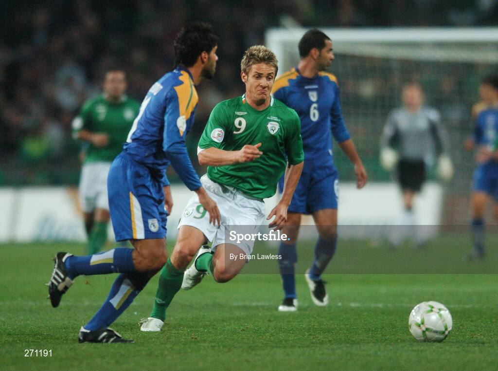 17 October 2007; Kevin Doyle, Republic of Ireland, in action against Paraskevas Christou, Cyprus. 2008 European Championship Qualifier, Republic of Ireland v Cyprus, Croke Park, Dublin. Picture credit; Brian Lawless / SPORTSFILE