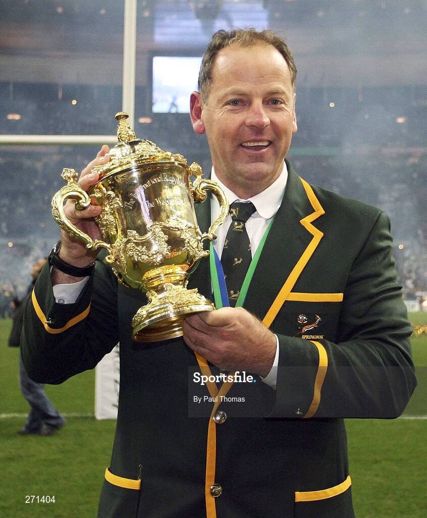 20 October 2007; South Africa coach Jake White celebrate with the trophy. Rugby World Cup Final, South Africa v England,Stade de France, Paris. Picture credit; Paul Thomas / SPORTSFILE