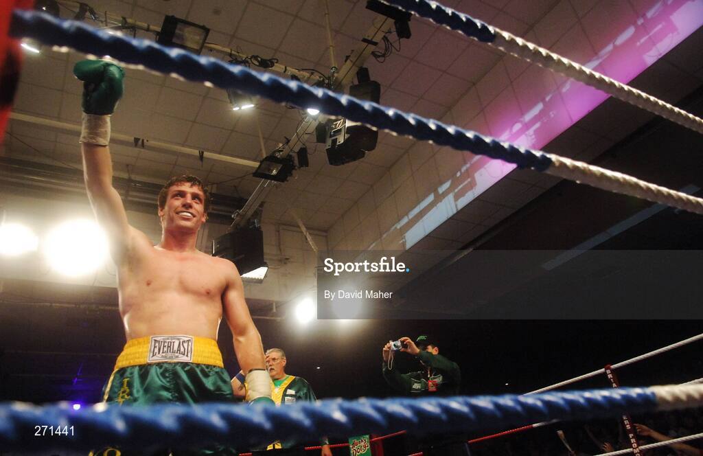 20 October 2007; John Duddy celebrates at the end of the fight after victory over Prince Arron. Hunky Dorys Fight Night, John Duddy v Prince Arron. National Stadium, Dublin. Picture credit; David Maher / SPORTSFILE