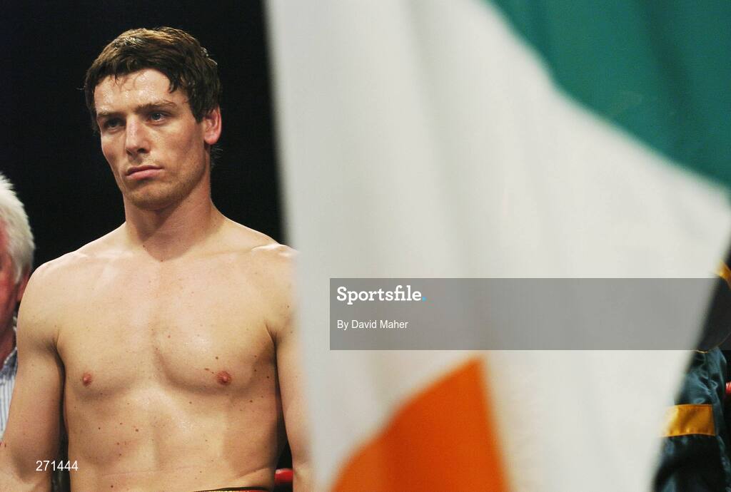 20 October 2007; John Duddy stand for the National Anthem before his fight against Prince Arron. Hunky Dorys Fight Night, John Duddy v Prince Arron. National Stadium, Dublin. Picture credit; David Maher / SPORTSFILE