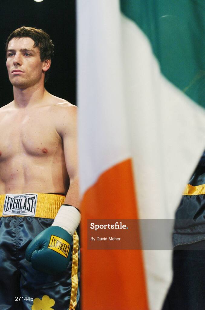 20 October 2007; John Duddy stand for the National Anthem before his fight against Prince Arron. Hunky Dorys Fight Night, John Duddy v Prince Arron. National Stadium, Dublin. Picture credit; David Maher / SPORTSFILE