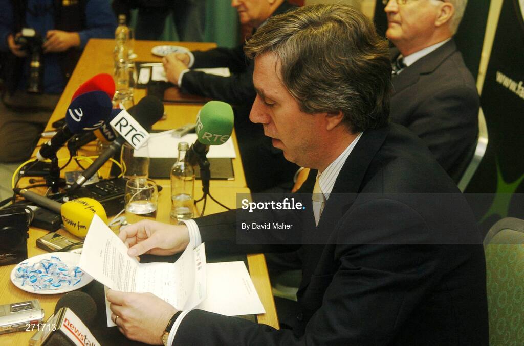 24 October 2007; FAI chief executive John Delaney during a FAI press conference when it was announced that Stephen Staunton was to step down as Republic of Ireland manager. The Crowne Plaza Hotel, Santry, Co. Dublin. Picture credit; David Maher / SPORTSFILE