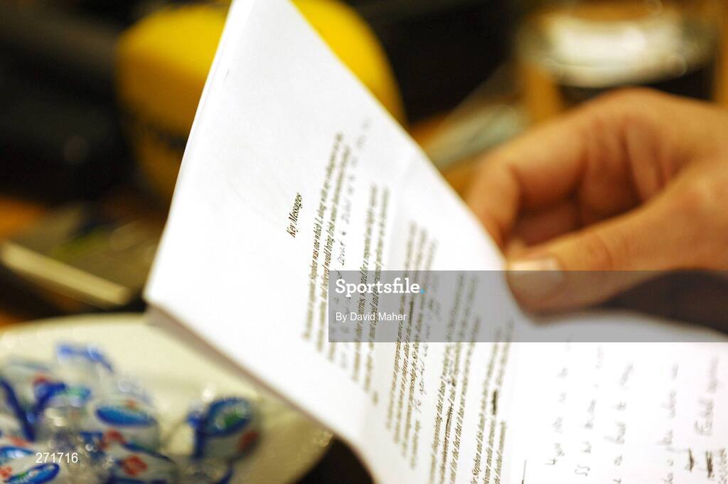 24 October 2007; FAI chief executive John Delaney checks his notes during a FAI press conference when it was announced that Stephen Staunton was to step down as Republic of Ireland manager. The Crowne Plaza Hotel, Santry, Co. Dublin. Picture credit; David Maher / SPORTSFILE