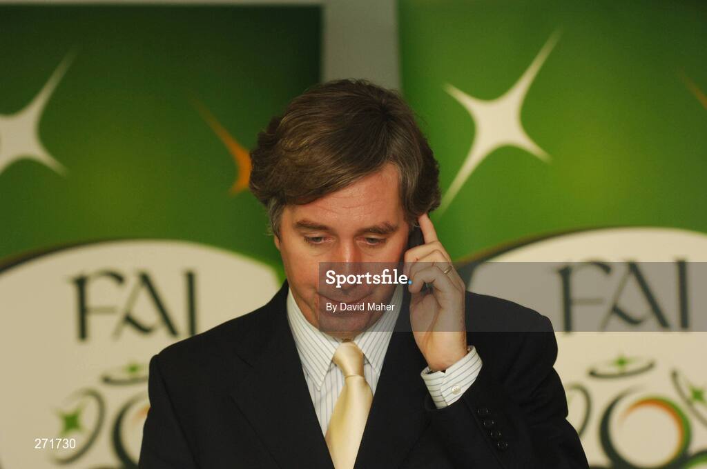 24 October 2007; FAI chief executive John Delaney, speaking on a mobile phone, after a FAI press conference when it was announced that Stephen Staunton was to step down as Republic of Ireland manager. The Crowne Plaza Hotel, Santry, Co. Dublin. Picture credit; David Maher / SPORTSFILE