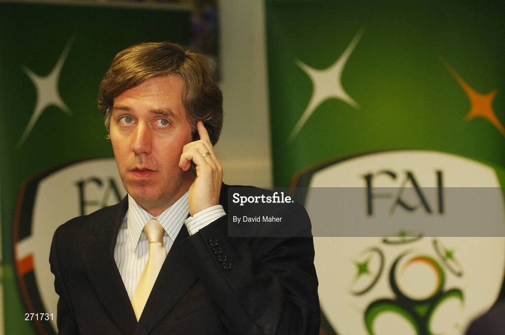 24 October 2007; FAI chief executive John Delaney, speaking on a mobile phone, after a FAI press conference when it was announced that Stephen Staunton was to step down as Republic of Ireland manager. The Crowne Plaza Hotel, Santry, Co. Dublin. Picture credit; David Maher / SPORTSFILE