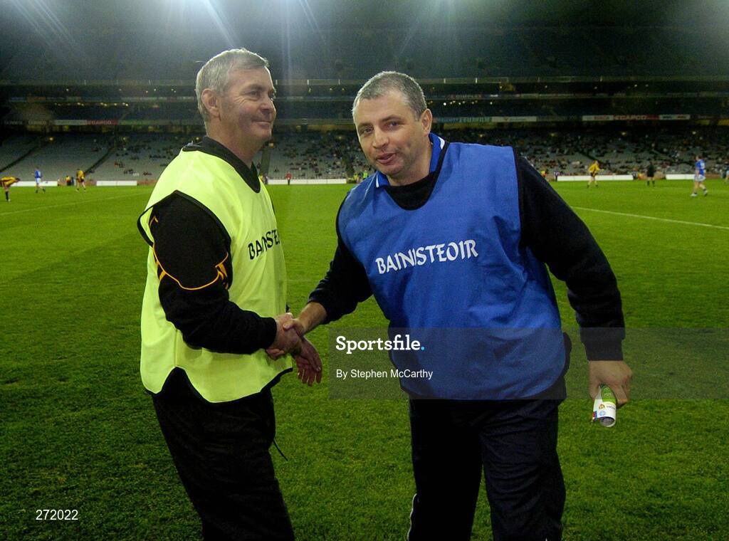 27 October 2007; Ulster manager Brian McEniff and Munster manager Sean Geaney shake hands after the final whistle. M. Donnelly Inter-Provincial Football Championships Final, Munster v Ulster, Croke Park, Dublin. Picture credit: Stephen McCarthy / SPORTSFILE