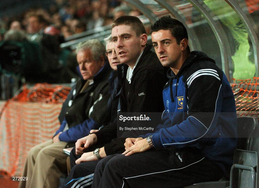 27 October 2007; Munster's Darragh O'Se and Aidan O'Mahony, right, watch the final minutes of the game from the bench. M. Donnelly Inter-Provincial Football Championships Final, Munster v Ulster, Croke Park, Dublin. Picture credit: Stephen McCarthy / SPORTSFILE