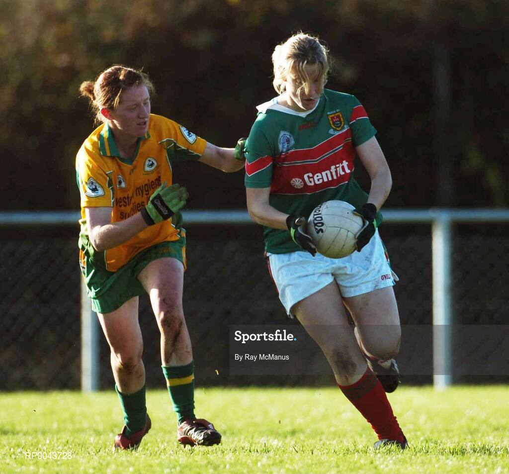 28 October 2007; Cora Staunton, Carnacon, Mayo, in action against Eimear Leonard, Corofin, Galway. VHI Healthcare Connacht Senior Club Football Championship Final, Corofin, Galway, v Carnacon, Mayo, Corofin, Galway. Picture credit: Ray McManus / SPORTSFILE