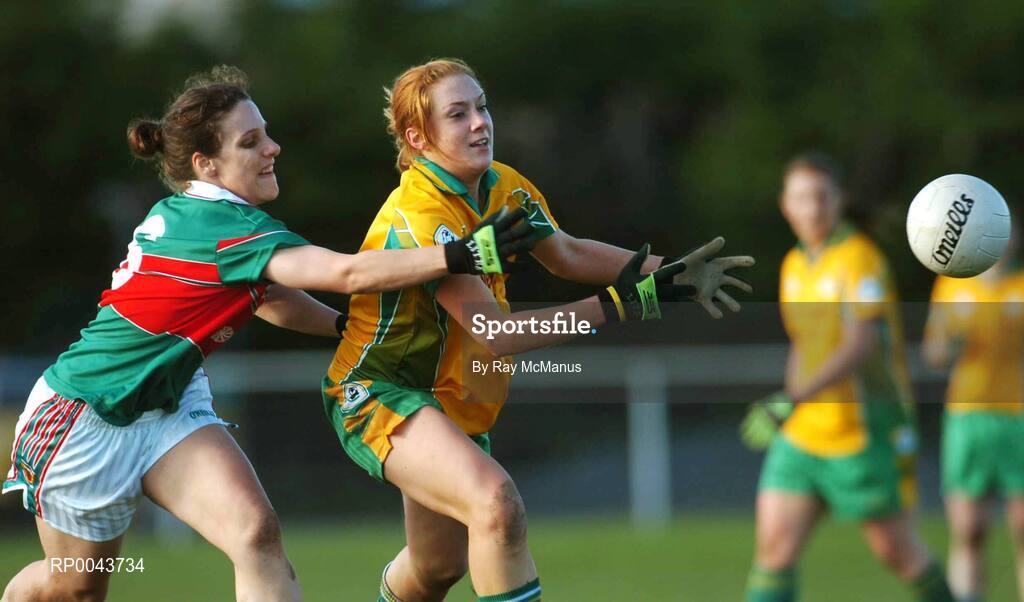 28 October 2007; Shiela Fitzgerald, Corofin, Galway, in action against Martha Carter, Carnacon, Mayo. VHI Healthcare Connacht Senior Club Football Championship Final, Corofin, Galway, v Carnacon, Mayo, Corofin, Galway. Picture credit: Ray McManus / SPORTSFILE
