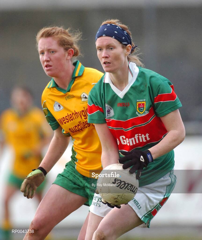 28 October 2007; Joyce O'Hara, Carnacon, Mayo, in action against Eimear Leonard, Corofin, Galway. VHI Healthcare Connacht Senior Club Football Championship Final, Corofin, Galway, v Carnacon, Mayo, Corofin, Galway. Picture credit: Ray McManus / SPORTSFILE