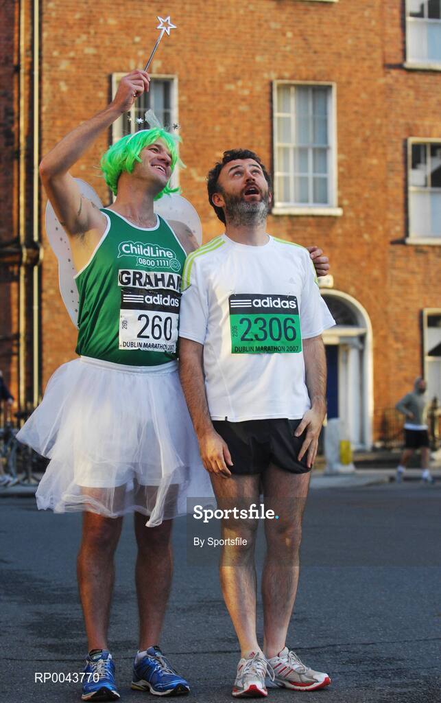 29 October 2007; Comedian Tommy Tiernan, right, with Graham Allchurch from Norwich prior to the start of the adidas Dublin City Marathon 2007, Merrion Square, Dublin. Photo by Sportsfile  *** Local Caption ***