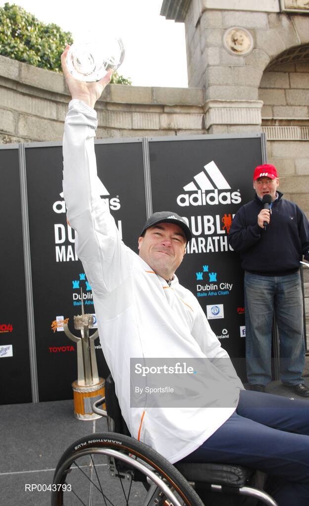 29 October 2007; Richie Powell from Great Britan who won the men's 1st place prize in the whellchair race. adidas Dublin City Marathon 2007, Merrion Square, Dublin. Photo by Sportsfile  *** Local Caption ***
