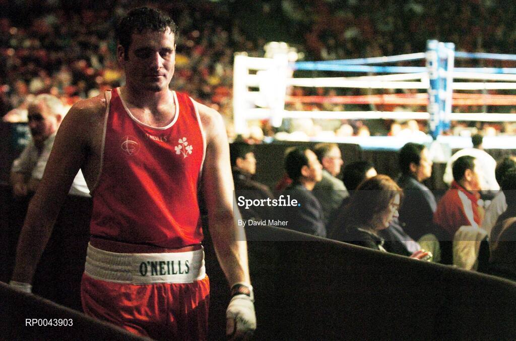 30 October 2007; John Sweeney, Dungloe, Co. Donegal, Ireland, walks back to his dressing room after losing to Rakhim Chakhkeiv, Russia. AIBA World Boxing Championships Chicago 2007, Heavy 91 kg, John Sweeney.v Rakhim Chakhkeiv, University of Illinois, Chicago Pavilion, Chicago, USA. Picture credit: David Maher / SPORTSFILE
