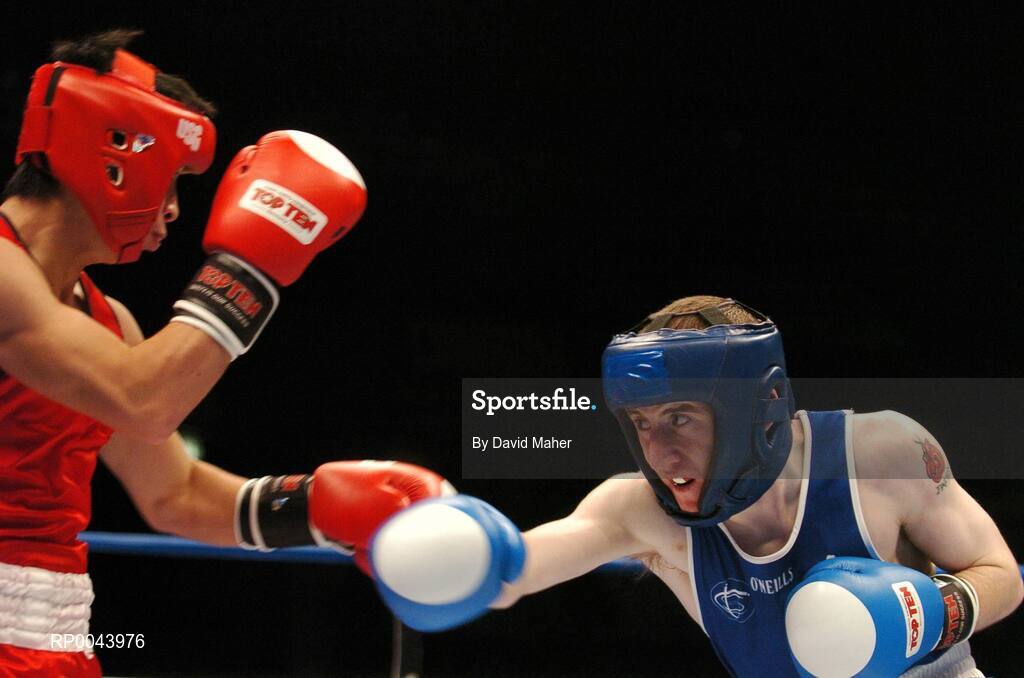 31 October 2007; Paddy Barnes, right, Belfast, Northern Ireland, in action against Kenji Ohkubo, Japan. AIBA World Boxing Championships Chicago 2007, Light Fly 48 kg, Paddy Barnes.v.Kenji Ohkubo, University of Illinois, Chicago Pavilion, Chicago, USA. Picture credit: David Maher / SPORTSFILE