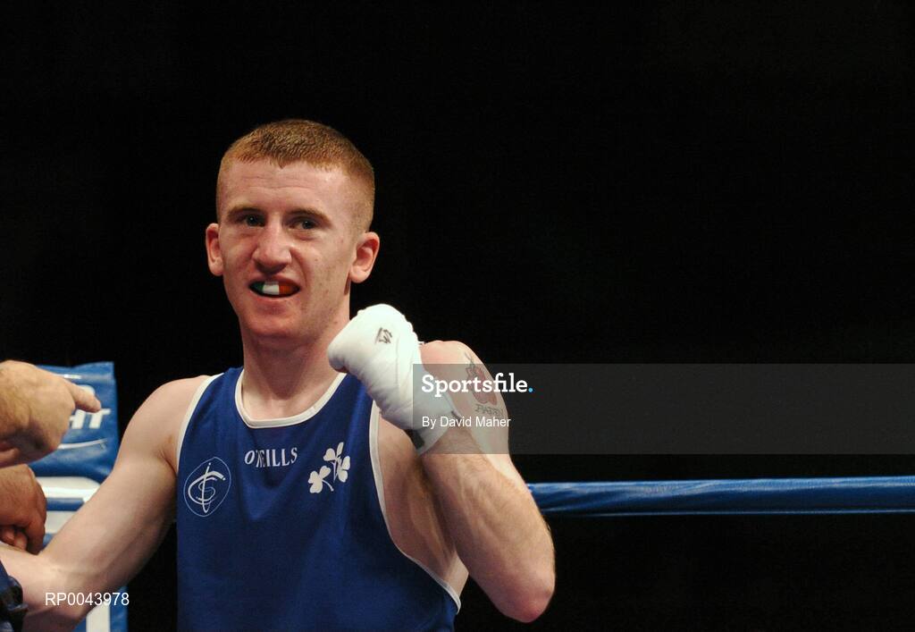 31 October 2007; Paddy Barnes, Belfast, Northern Ireland, celebrates at the end of the fight after victory over Kenji Ohkubo, Japan, and qualifies for the Olympics in Beijing 2008. AIBA World Boxing Championships Chicago 2007, Light Fly 48 kg, Paddy Barnes.v.Kenji Ohkubo, University of Illinois, Chicago Pavilion, Chicago, USA. Picture credit: David Maher / SPORTSFILE