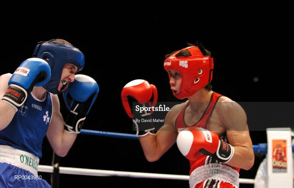 31 October 2007; Paddy Barnes, left, Belfast, Northern Ireland, in action against Kenji Ohkubo, Japan. AIBA World Boxing Championships Chicago 2007, Light Fly 48 kg, Paddy Barnes.v.Kenji Ohkubo, University of Illinois, Chicago Pavilion, Chicago, USA. Picture credit: David Maher / SPORTSFILE