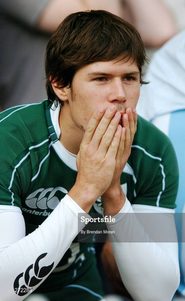 30 September 2007; An Irish fan watches the game. 2007 Rugby World Cup, Pool D, Ireland v Argentina, Parc des Princes, Paris, France. Picture credit; Brendan Moran / SPORTSFILE
