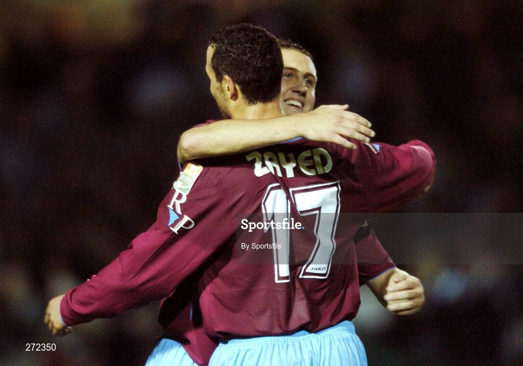 2 November 2007; Drogheda United's Eamoed Zayed celebrates his goal with team-mate Guy Bates. eircom Premier League Division, Drogheda United v Bray Wanderers, United Park, Drogheda. Photo by Sportsfile