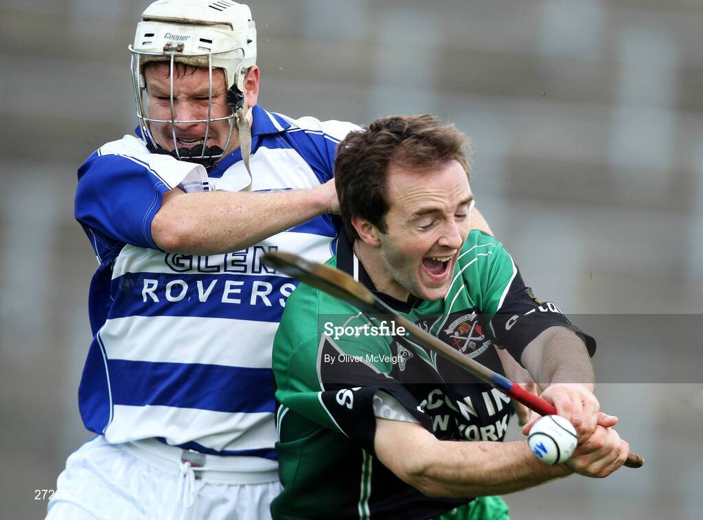 4 November 2007; Vernon Forsythe, left, Armoy, in action against Warren Scanlon, Setanta. Ulster Junior Hurling Club Championship Final, Armoy v Setanta, Casement Park, Belfast, Co. Antrim. Picture credit: Oliver McVeigh / SPORTSFILE