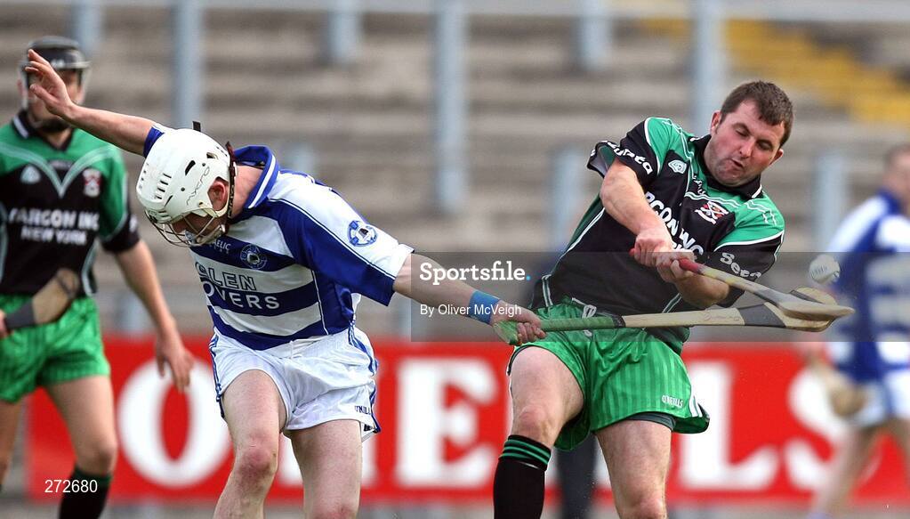 4 November 2007; Martin McErlain, Armoy, in action against Gerard O'Dwyer, Setanta. Ulster Junior Hurling Club Championship Final, Armoy v Setanta, Casement Park, Belfast, Co. Antrim. Picture credit: Oliver McVeigh / SPORTSFILE