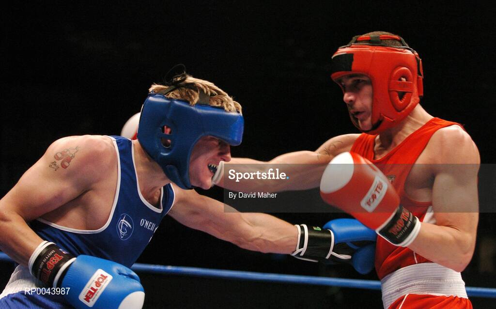 31 October 2007; Eric Donovan, left, Athy, Co. Kildare, in action against Domenico Valentino, Italy. AIBA World Boxing Championships Chicago 2007, Light 60 kg, Eric Donovan.v. Domenico Valentino, University of Illinois, Chicago Pavilion, Chicago, USA. Picture credit: David Maher / SPORTSFILE
