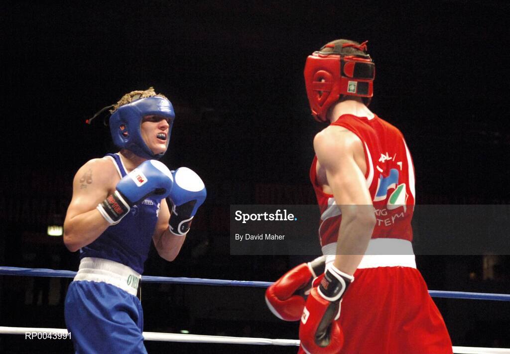 31 October 2007; Eric Donovan, left, Athy, Co. Kildare, in action against Domenico Valentino, Italy. AIBA World Boxing Championships Chicago 2007, Light 60 kg, Eric Donovan.v. Domenico Valentino, University of Illinois, Chicago Pavilion, Chicago, USA. Picture credit: David Maher / SPORTSFILE