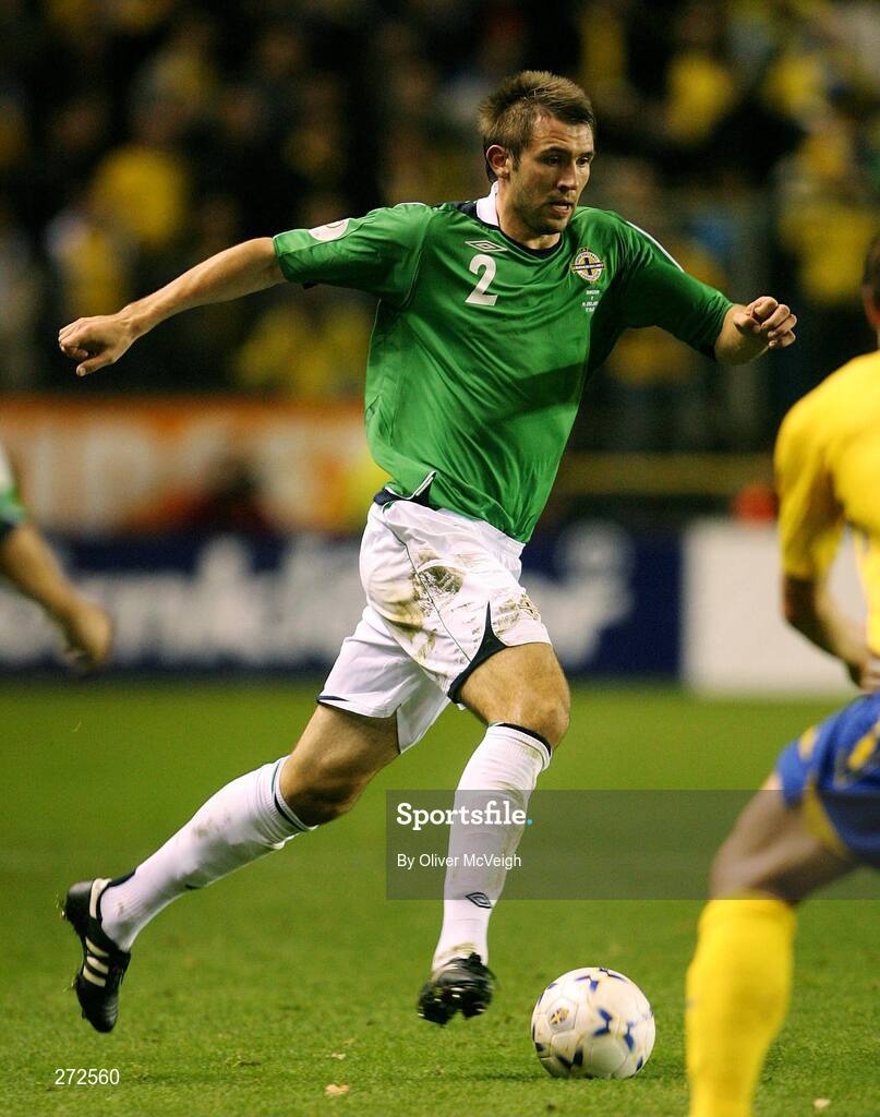 17 October 2007; Gareth McAuley, Northern Ireland. 2008 European Championship Qualifier, Sweden v Northern Ireland, Rasunda Stadium, Solna, Stockholm, Sweden. Picture credit; Oliver McVeigh / SPORTSFILE