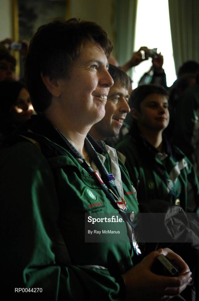 8 November 2007; Rita Dunne, from Kells, and John Brady, Navan, Co. Meath, TEAM Ireland members at a reception in Aras an Uachtarain hosted by President Mary McAleese and Dr. Martin McAleese, to celebrate their triumphs at the 2007 Special Olympics World Summer Games, held recently in Shanghai, China. Aras an Uachtarain, Phoenix Park, Dublin. Picture credit: Ray McManus / SPORTSFILE