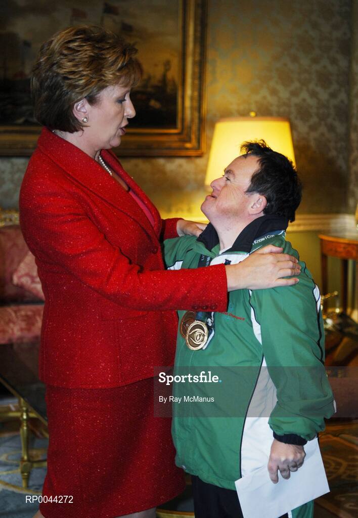 8 November 2007; Pat Dorgan, from Redemption Road, Co. Cork, a TEAM Ireland member, who attended a reception in Aras an Uachtarain hosted by President Mary McAleese and Dr. Martin McAleese, to celebrate their triumphs at the 2007 Special Olympics World Summer Games, held recently in Shanghai, China. Aras an Uachtarain, Phoenix Park, Dublin. Picture credit: Ray McManus / SPORTSFILE