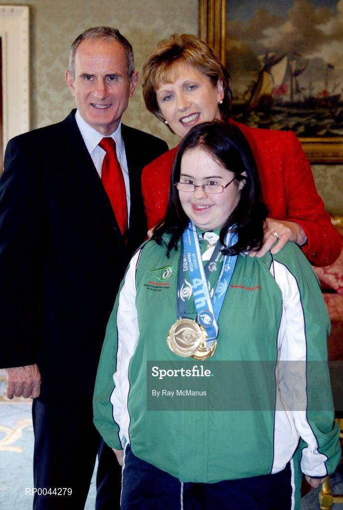 8 November 2007; Una McGarry, from Belfast, Co. Antrim, a TEAM Ireland member, who attended a reception in Aras an Uachtarain hosted by President Mary McAleese and Dr. Martin McAleese, to celebrate their triumphs at the 2007 Special Olympics World Summer Games, held recently in Shanghai, China. Aras an Uachtarain, Phoenix Park, Dublin. Picture credit: Ray McManus / SPORTSFILE