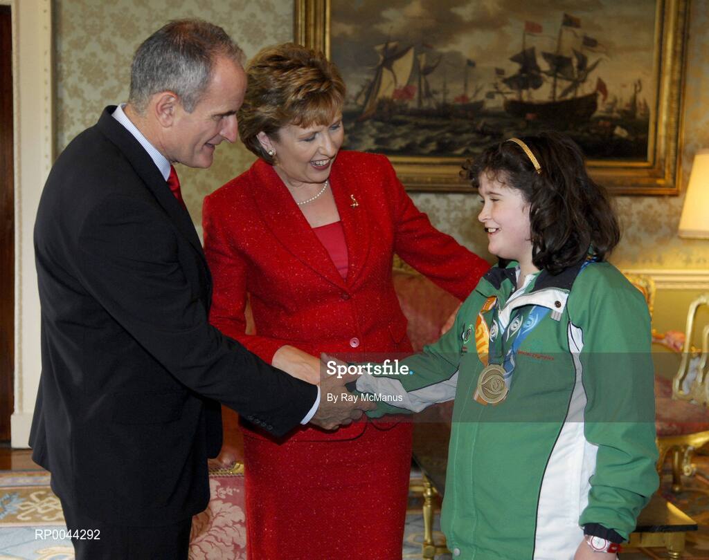 8 November 2007; Marie Fitzgerald, from Leighlinbridge, Co. Carlow, a TEAM Ireland member, at a reception in Aras an Uachtarain hosted by President Mary McAleese and Dr. Martin McAleese, to celebrate their triumphs at the 2007 Special Olympics World Summer Games, held recently in Shanghai, China. Aras an Uachtarain, Phoenix Park, Dublin. Picture credit: Ray McManus / SPORTSFILE