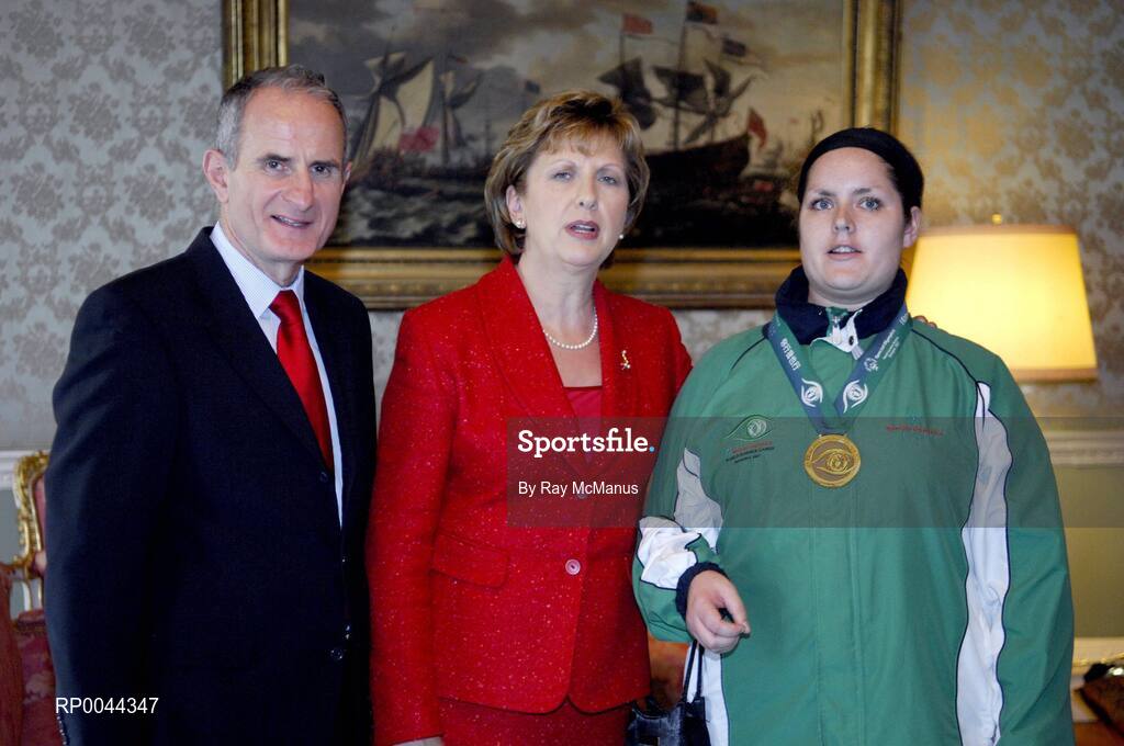 8 November 2007; Emma Finneran, from Ballinasloe, Co. Roscommon, a TEAM Ireland member, who attended a reception in Aras an Uachtarain hosted by President Mary McAleese and Dr. Martin McAleese, to celebrate their triumphs at the 2007 Special Olympics World Summer Games, held recently in Shanghai, China. Aras an Uachtarain, Phoenix Park, Dublin. Picture credit: Ray McManus / SPORTSFILE