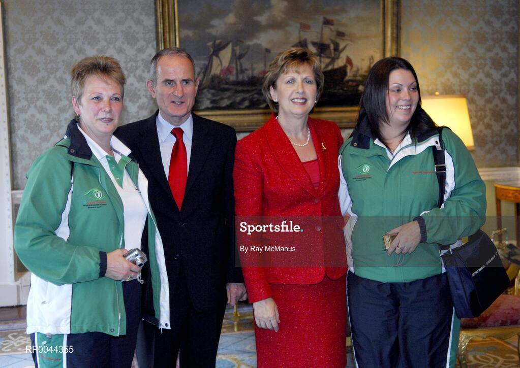 8 November 2007; TEAM Ireland coaches Pauline Nugent, from Nenagh, Co. Tipperary, left, and Karen Buckley, from Cahir, Co. Tipperary, who attended a reception in Aras an Uachtarain hosted by President Mary McAleese and Dr. Martin McAleese, to celebrate their triumphs at the 2007 Special Olympics World Summer Games, held recently in Shanghai, China. Aras an Uachtarain, Phoenix Park, Dublin. Picture credit: Ray McManus / SPORTSFILE