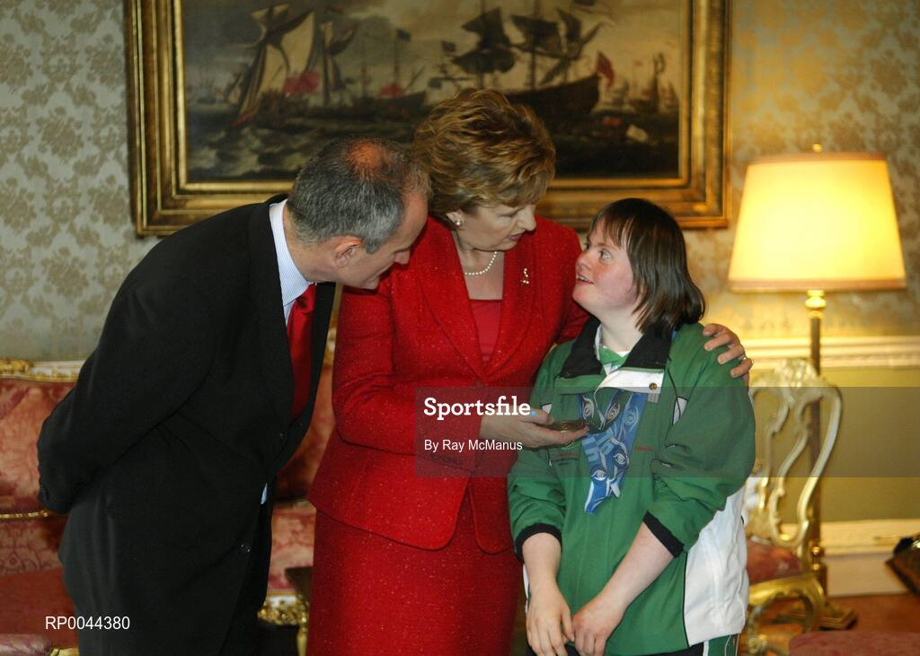 8 November 2007; Deirdre Garvin, from Claremorris, Co. Mayo, a TEAM Ireland member, who attended a reception in Aras an Uachtarain hosted by President Mary McAleese and Dr. Martin McAleese, to celebrate their triumphs at the 2007 Special Olympics World Summer Games, held recently in Shanghai, China. Aras an Uachtarain, Phoenix Park, Dublin. Picture credit: Ray McManus / SPORTSFILE