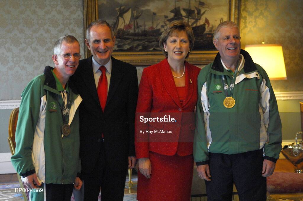 8 November 2007; Lyam Hyland, from Rosses Point Road, and Paul Kilgallon, from Sligo Town, both Co. Sligo, TEAM Ireland members, who attended a reception in Aras an Uachtarain hosted by President Mary McAleese and Dr. Martin McAleese, to celebrate their triumphs at the 2007 Special Olympics World Summer Games, held recently in Shanghai, China. Aras an Uachtarain, Phoenix Park, Dublin. Picture credit: Ray McManus / SPORTSFILE